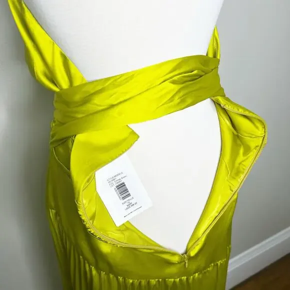 AMUR Dixon Citrine Pleated Criss Cross Halter Satin Dress NEW $598